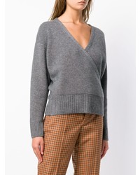 grauer Pullover mit einem V-Ausschnitt von Le Kasha