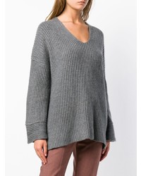 grauer Pullover mit einem V-Ausschnitt von Le Kasha