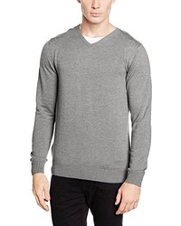 grauer Pullover mit einem V-Ausschnitt von Paul James Knitwear