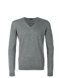 grauer Pullover mit einem V-Ausschnitt von Roberto Collina