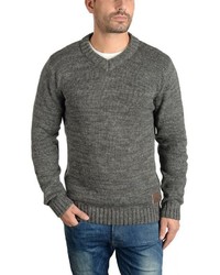 grauer Pullover mit einem V-Ausschnitt von Solid