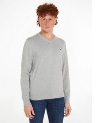 grauer Pullover mit einem V-Ausschnitt von Tommy Hilfiger