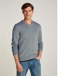 grauer Pullover mit einem V-Ausschnitt von Tommy Hilfiger