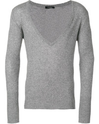 grauer Pullover mit einem V-Ausschnitt von Unconditional
