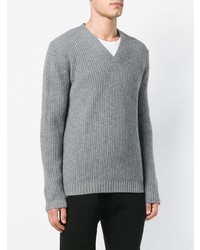 grauer Pullover mit einem V-Ausschnitt von Falke