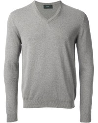 grauer Pullover mit einem V-Ausschnitt von Zanone