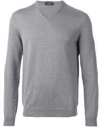 grauer Pullover mit einem V-Ausschnitt von Zanone