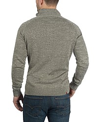 grauer Pullover mit einem zugeknöpften Kragen von BLEND
