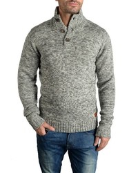 grauer Pullover mit einem zugeknöpften Kragen von BLEND