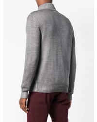 grauer Pullover mit einem zugeknöpften Kragen von Sun 68