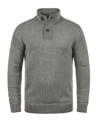 grauer Pullover mit einem zugeknöpften Kragen von INDICODE