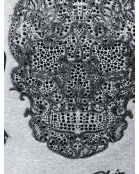 grauer Spitze Pullover mit einem Rundhalsausschnitt von Philipp Plein
