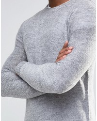 grauer Strick Mohair Pullover mit einem Rundhalsausschnitt von Selected