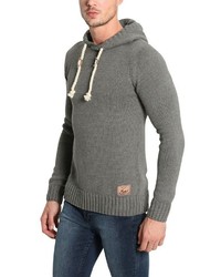 grauer Strick Pullover mit einem Kapuze von Solid