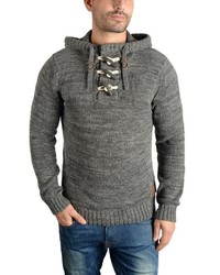 grauer Strick Pullover mit einem Kapuze von Solid