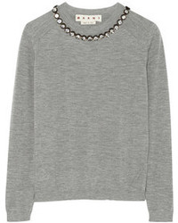 grauer verzierter Pullover mit einem Rundhalsausschnitt von Marni