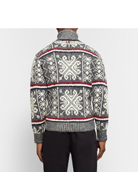 grauer Wollrollkragenpullover mit Norwegermuster von Thom Browne