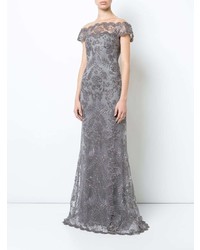 graues Ballkleid mit Blumenmuster von Tadashi Shoji