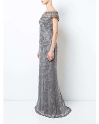 graues Ballkleid mit Blumenmuster von Tadashi Shoji