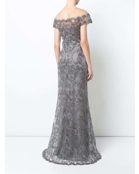 graues Ballkleid mit Blumenmuster von Tadashi Shoji