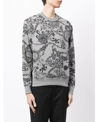 graues bedrucktes Fleece-Sweatshirt von VERSACE JEANS COUTURE
