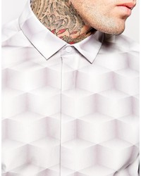 graues bedrucktes Langarmhemd von Asos
