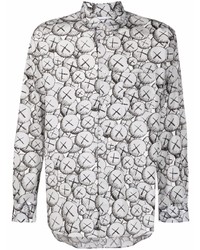 graues bedrucktes Langarmhemd von Comme Des Garcons SHIRT