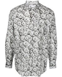 graues bedrucktes Langarmhemd von Comme Des Garcons SHIRT