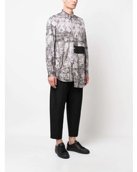 graues bedrucktes Langarmhemd von Comme Des Garcons SHIRT