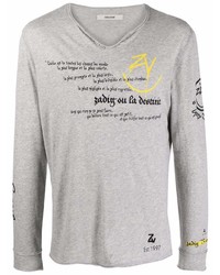 graues bedrucktes Langarmshirt mit einer Knopfleiste von Zadig & Voltaire