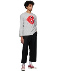 graues bedrucktes Langarmshirt von Comme Des Garcons Play