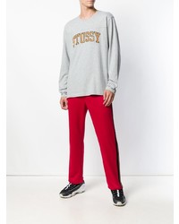 graues bedrucktes Langarmshirt von Stussy