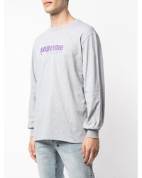 graues bedrucktes Langarmshirt von Supreme