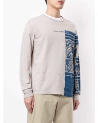 graues bedrucktes Langarmshirt von Stone Island