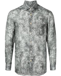 graues bedrucktes Leinen Langarmhemd von Kiton