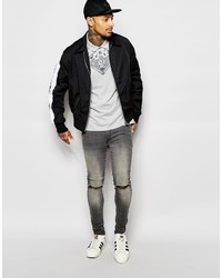 graues bedrucktes Polohemd von Asos