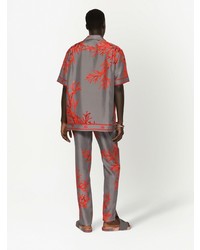 graues bedrucktes Seide Kurzarmhemd von Dolce & Gabbana