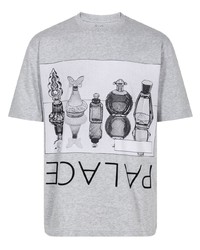 graues bedrucktes Spitze T-Shirt mit einem Rundhalsausschnitt von Palace