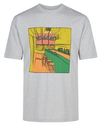graues bedrucktes Spitze T-Shirt mit einem Rundhalsausschnitt von Palace