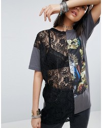 graues bedrucktes Spitze T-shirt von Asos