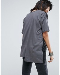 graues bedrucktes Spitze T-shirt von Asos