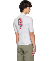 graues bedrucktes T-Shirt mit einem Rundhalsausschnitt aus Netzstoff von BBUC