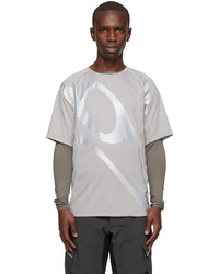 graues bedrucktes T-Shirt mit einem Rundhalsausschnitt aus Netzstoff von TMS.SITE