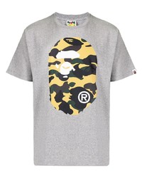 graues bedrucktes T-Shirt mit einem Rundhalsausschnitt von A Bathing Ape