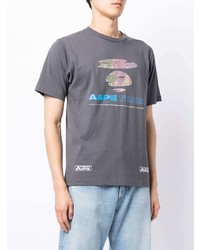 graues bedrucktes T-Shirt mit einem Rundhalsausschnitt von AAPE BY A BATHING APE