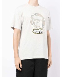 graues bedrucktes T-Shirt mit einem Rundhalsausschnitt von AAPE BY A BATHING APE