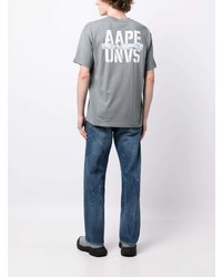 graues bedrucktes T-Shirt mit einem Rundhalsausschnitt von AAPE BY A BATHING APE