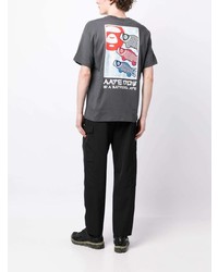 graues bedrucktes T-Shirt mit einem Rundhalsausschnitt von AAPE BY A BATHING APE