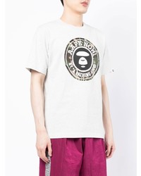 graues bedrucktes T-Shirt mit einem Rundhalsausschnitt von AAPE BY A BATHING APE