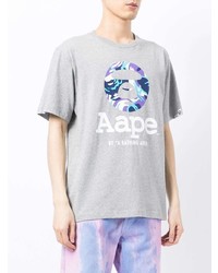 graues bedrucktes T-Shirt mit einem Rundhalsausschnitt von AAPE BY A BATHING APE